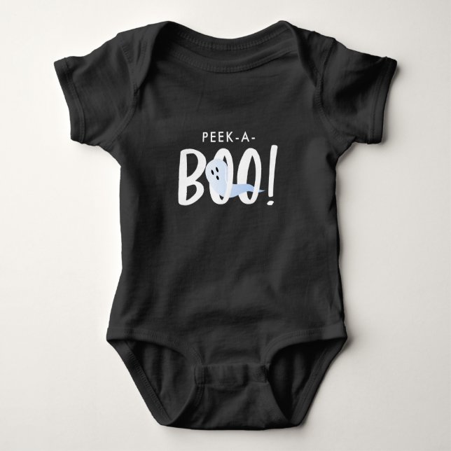 Black Halloween Cute Ghost Peek-A-Boo! T Shirt (Framsida)