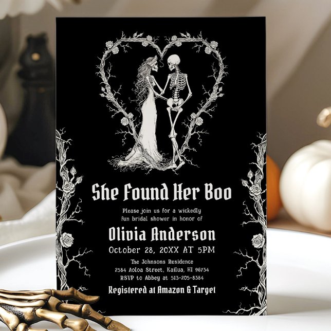 Black Halloween, hon hittade sin Boo-Möhippa Inbjudningar (Black Halloween She Found Her Boo Bridal Shower Invitation)