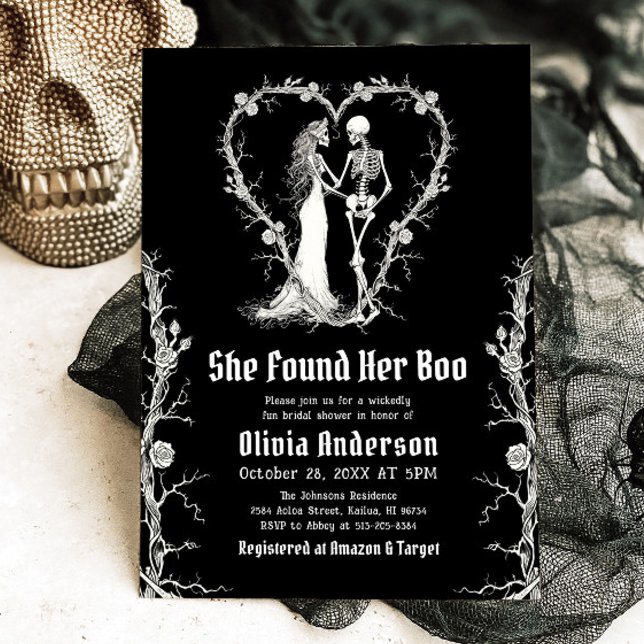 Black Halloween, hon hittade sin Boo-Möhippa Inbjudningar (Black Halloween She Found Her Boo Bridal Shower Invitation)