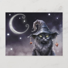 Black Halloween-katt med ett vykort