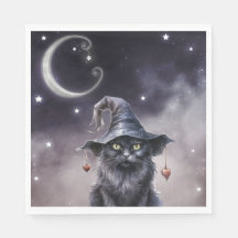 Black Halloween-katt med ett Witch Hat