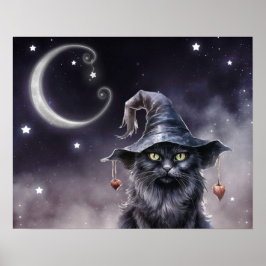 Black Halloween-katt med ett Witch Hat Poster