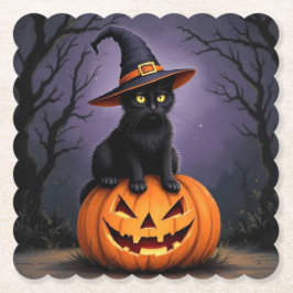 Black Halloween-katt med ett Witch Hat Underlägg Papper