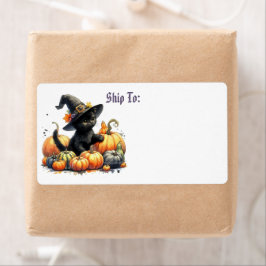 Black Halloween Kitten med pumpor & Witch Hatt Fraktsedel