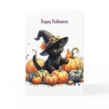 Black Halloween Kitten med pumpor & Witch Hatt