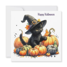 Black Halloween Kitten med pumpor & Witch Hatt