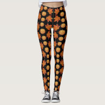 Black Halloween Leggings med Pumpkin & Löv