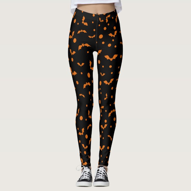 Black Halloween Leggings med Spooky Orange Fladder (Framsida)