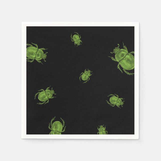 Black Halloween Napkin med Grönt Beetles Pappersservett (Framsidan)