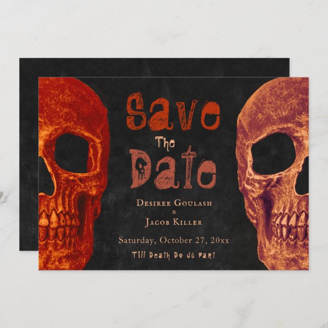 Black Halloween-Orangen med gotisk skull sparar da Spara Datumet (Fram/baksida)