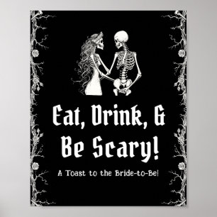 Black Halloween Skeleton Eat Drink och be om ett s Poster