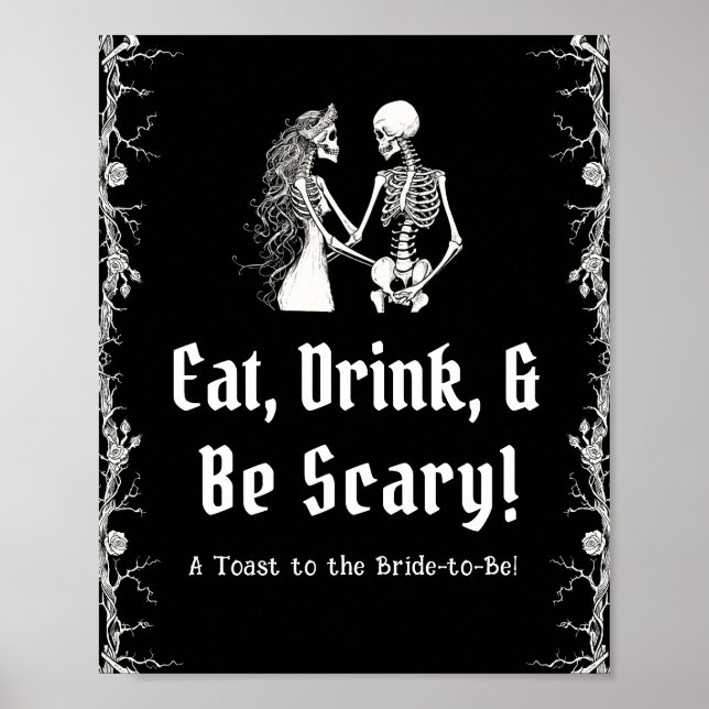 Black Halloween Skeleton Eat Drink och be om ett s Poster (Framsidan)