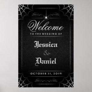 Black Halloween Spider & Webben Välkommen till Brö Poster