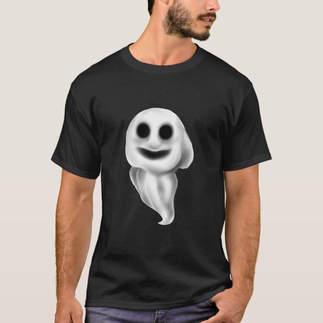 Black Halloween T-Shirt med Spooky Ghost. (Framsida)