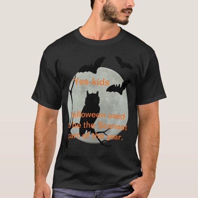 Black Halloween Uggla & Fladdermöss T Shirt (Framsida)