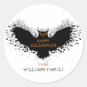 Black Halloween Uggla Illustration Runt Klistermärke