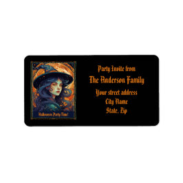 Black Halloween Witch Party Large Address Label Adressetikett