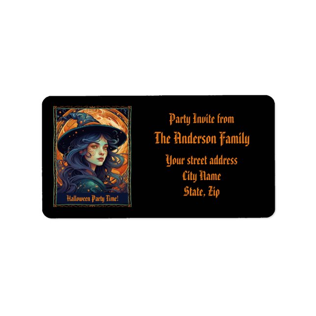 Black Halloween Witch Party Large Address Label Adressetikett (Framsidan)
