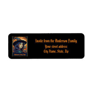 Black Halloween Witch Party Return-adressetikett Returadress Etikett