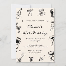 Black Hand Drawn Adult Birthday Party Inbjudningar