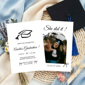 Black Hand drawn Bow graduation party invitation Inbjudningar