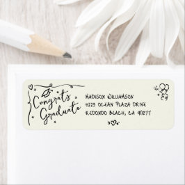 Black Hand Drawn Doodle Graduation Cream Address Returadress Etikett