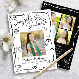 Black Hand Drawn Doodles Graduation 4 Photo White Meddelande