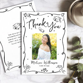  Black Hand Drawn Doodles Photo Graduation White Tack Kort