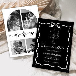 Black Hand Drawn White Bow Photo Wedding Spara Datumet