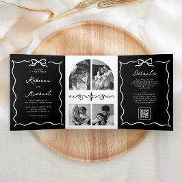 Black Hand Drawn White Bow QR Code Photo Wedding