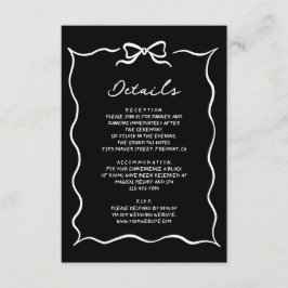 Black Hand Drawn White Bow Wedding Details Tilläggskort