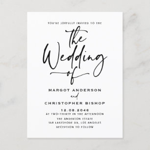 Black Hand Lettered Calligraphy Boho Bröllop Inbjudan Vykort