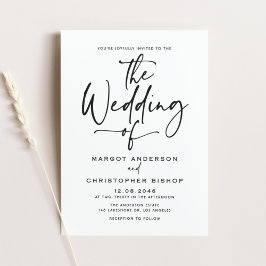 Black Hand Lettered Calligraphy Bröllop Inbjudningar
