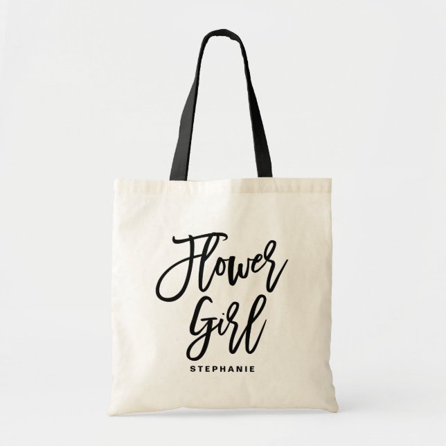 Black Hand Lettering Flower Girl Personlig Tygkasse (Framsidan)