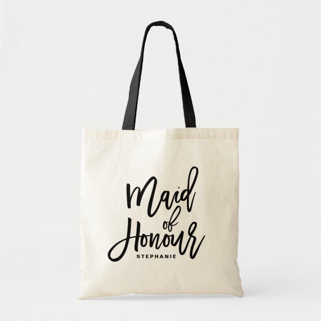 Black Hand Lettering Maid of honor Tote Bag Tygkasse (Framsidan)