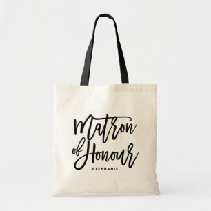 Black Hand Lettering Matron of Honor Tote Bag Tygkasse