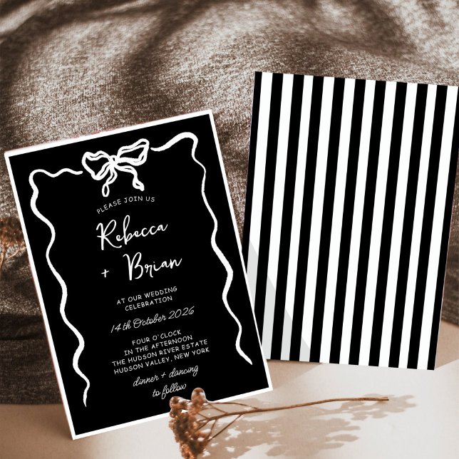 Black Hand plockade Bow Ribbon Sketch Bröllop Inbjudningar (Skapare uppladdad)