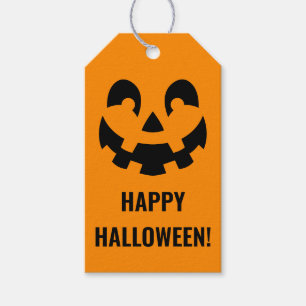 Black Happy halloween Pumpkin Ansikte Shape On Ora Presentetikett