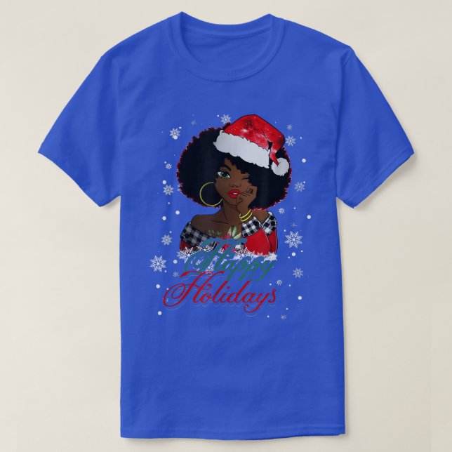 Black Happy Holidays African American Santa Mrs Cl T Shirt (Design framsida)