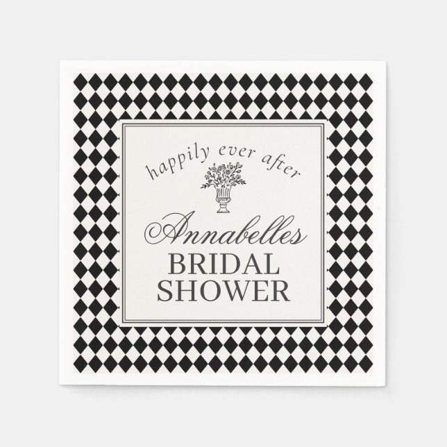 Black Harlequin Checkered Bridal Shower Pappersservett (Framsidan)