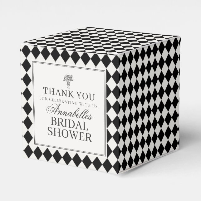 Black Harlequin Checkered Bridal Shower Presentaskar (Framsidan Sidan)