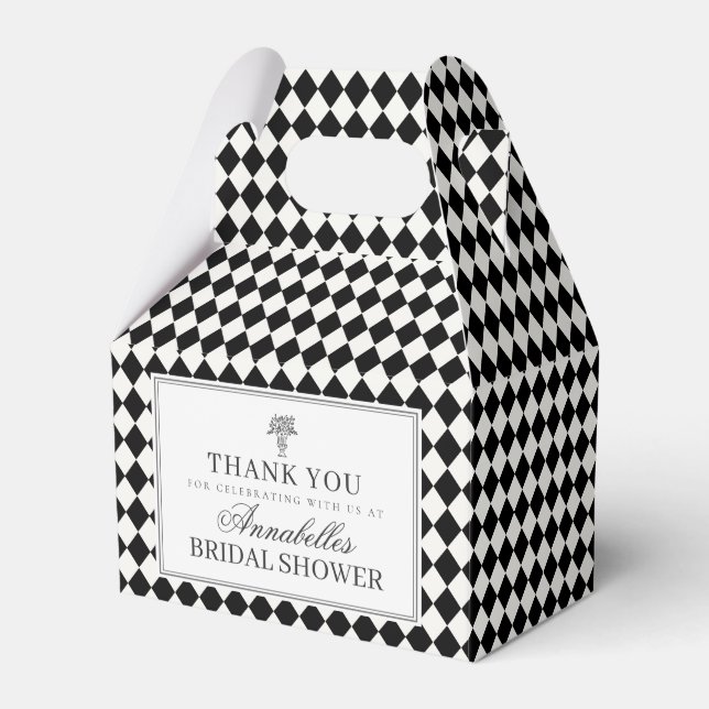 Black Harlequin Checkered Bridal Shower Presentaskar (Framsidan Sidan)