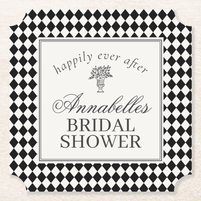 Black Harlequin Checkered Bridal Shower Underlägg Papper (Framsida)