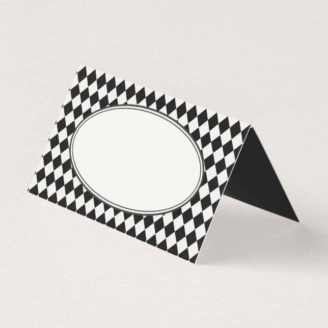 Black Harlequin Checkered Folded Place Cards Kort (Framsida)