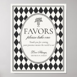Black Harlequin Checkered Wedding Favors Sign Poster