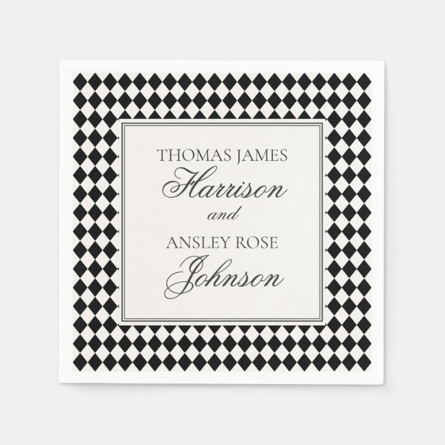 Black Harlequin Checkered Wedding Pappersservett (Framsidan)