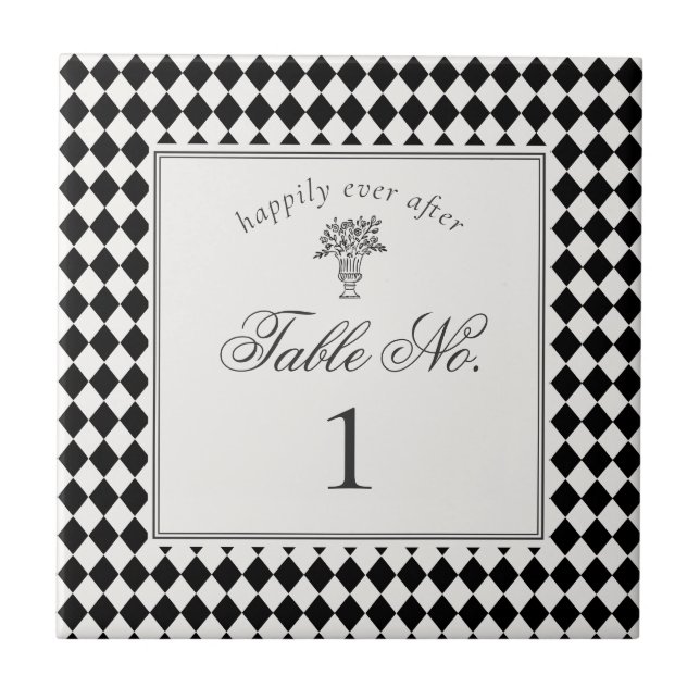 Black Harlequin Checkered Wedding Table Number Kakelplatta (Framsidan)