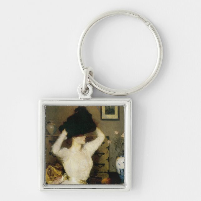 Black Hat Fyrkantig Silverfärgad Nyckelring (Framsidan)