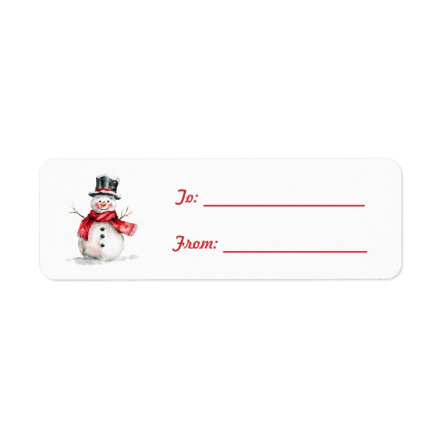 Black Hat Red Scarf Snowman Christmas Returadress Etikett (Framsidan)
