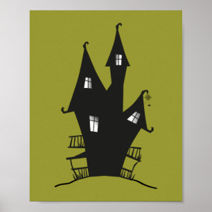 Black Haunted House på en grönt med träff Poster